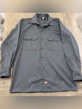Dickies Black Long-Sleeve Work Shirt with Chest Pockets